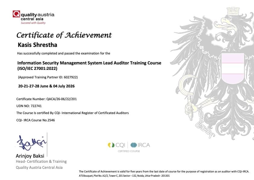 ISO/IEC 27001:2022 certificate