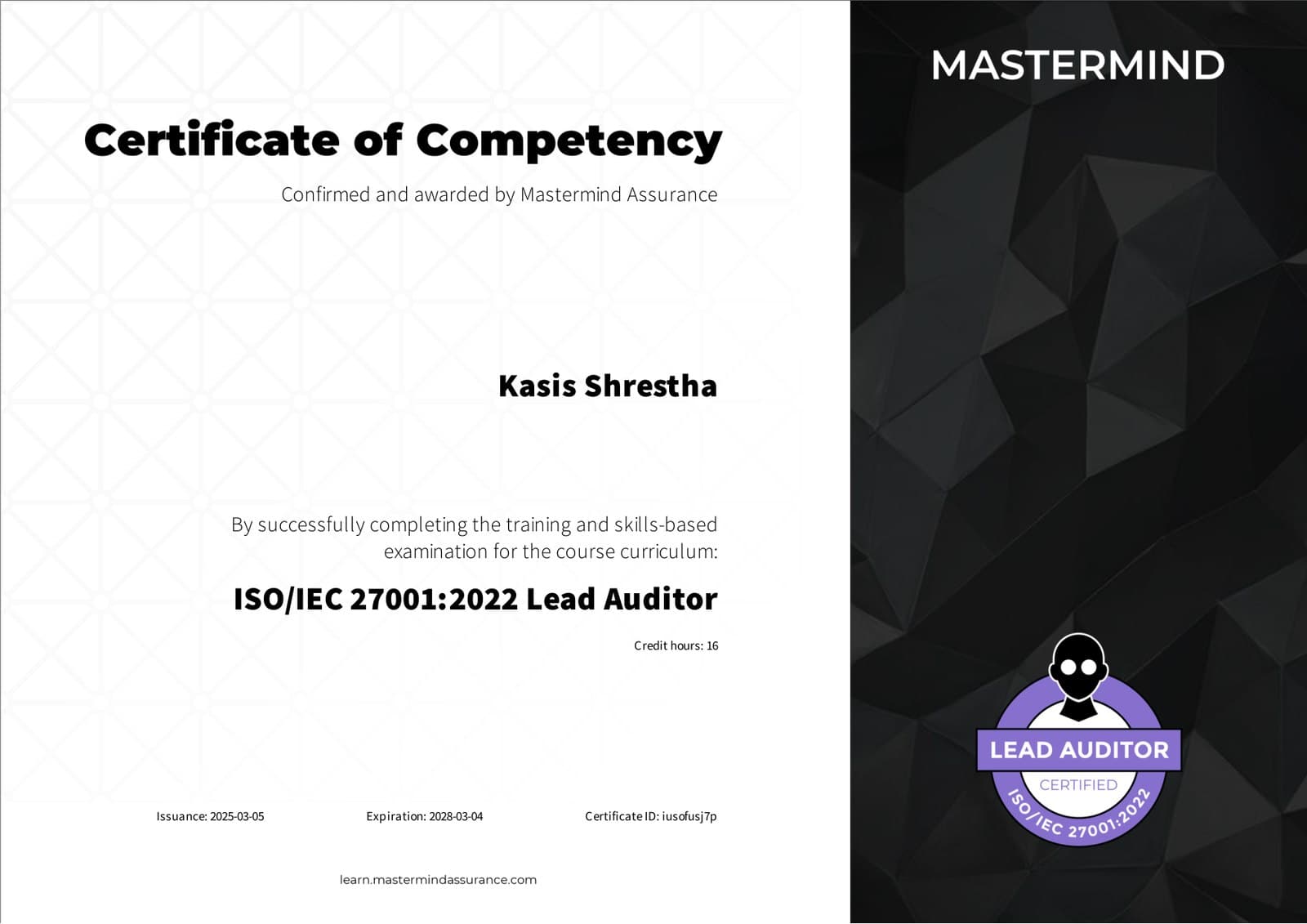 ISO/IEC 27001:2022 certificate