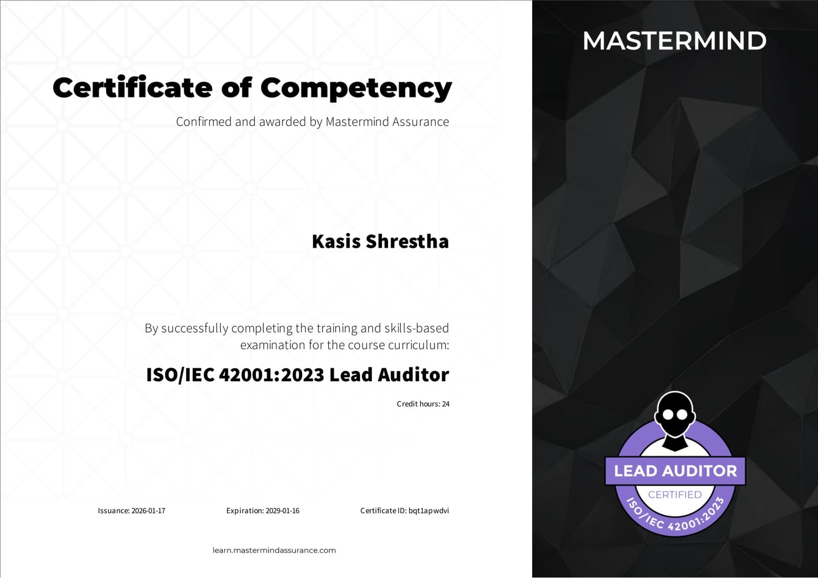 ISO/IEC 42001:2023 certificate